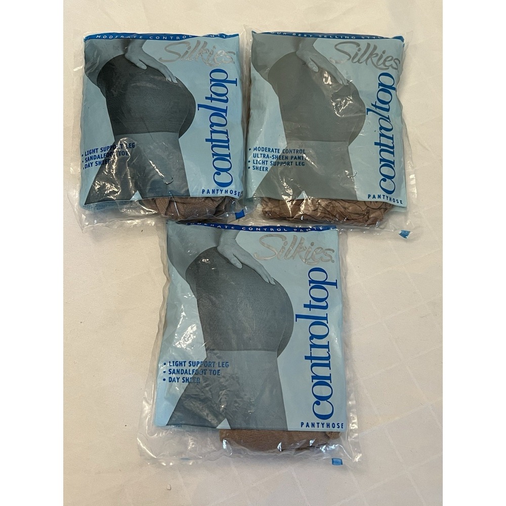 PANTYHOSE Queen Lot Of 3 Silkies NEW NOS VTG Control Top Nude 070501 USA 2003